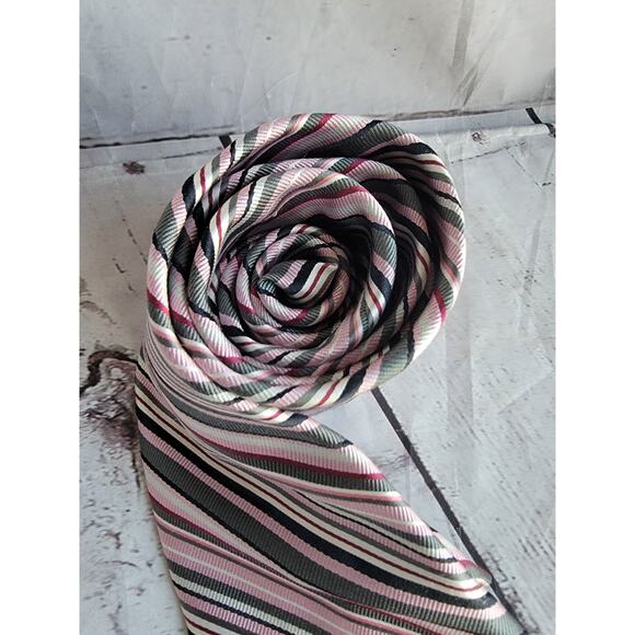 Michael Kors Pink Black Gray White Stripe 100% Silk Skinny Tie - Picture 3 of 9